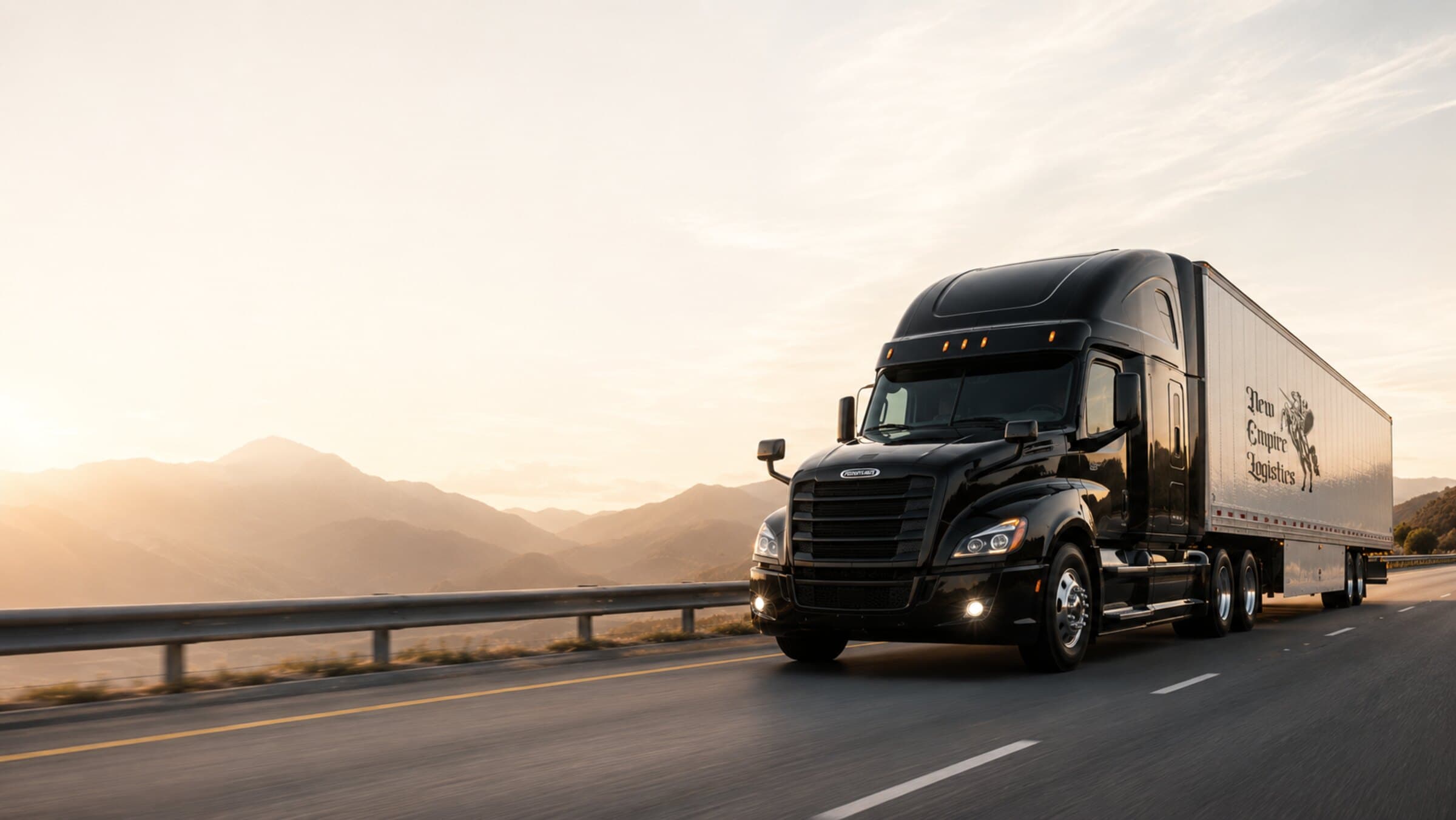 A New Empire Logistics tractor-trailer heading west on the open road